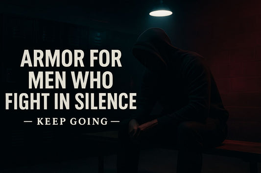 A man sits alone in a dimly lit gym locker room, head down, symbolizing silent battles, resilience, and inner strength.