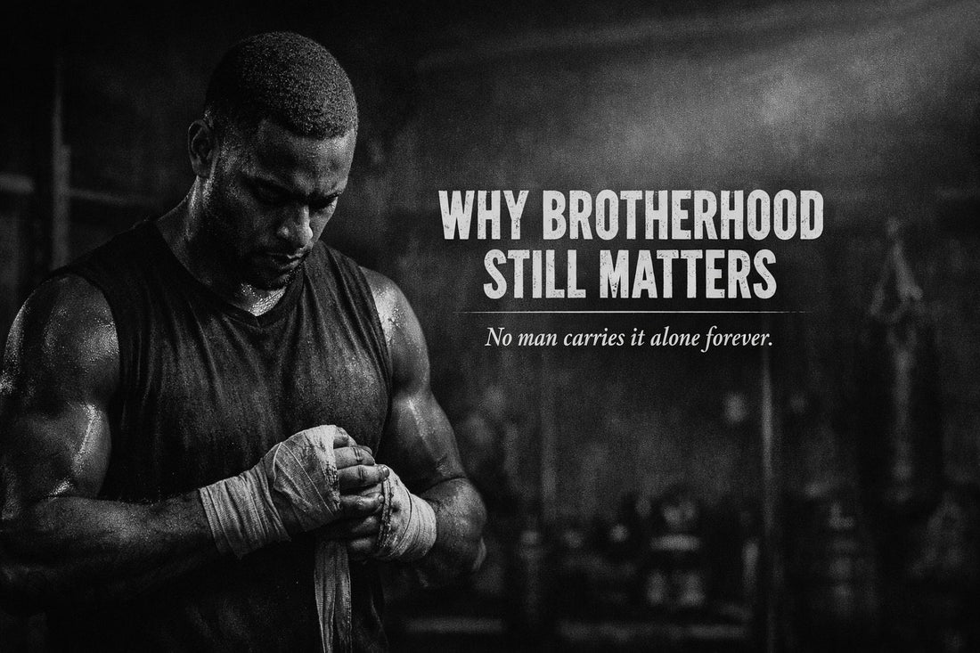 Man training in a dark gym symbolizing brotherhood, accountability, and discipline