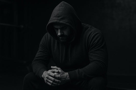 Gritty photo of a man reflecting in gym lighting — symbol of resilience and discipline, KPGNGBRAND