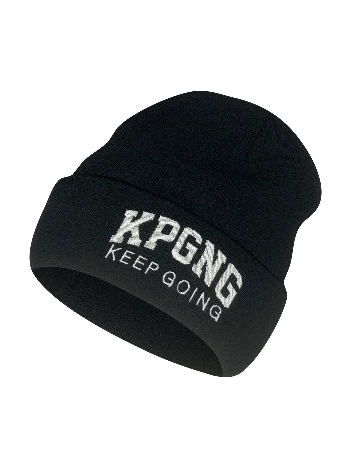 black beanie showing logo to the side